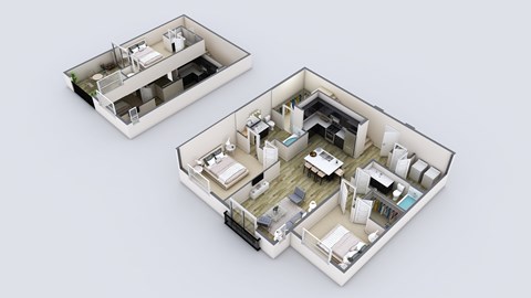 Floor plan for 2 beds, 3 baths, 1422 sqft